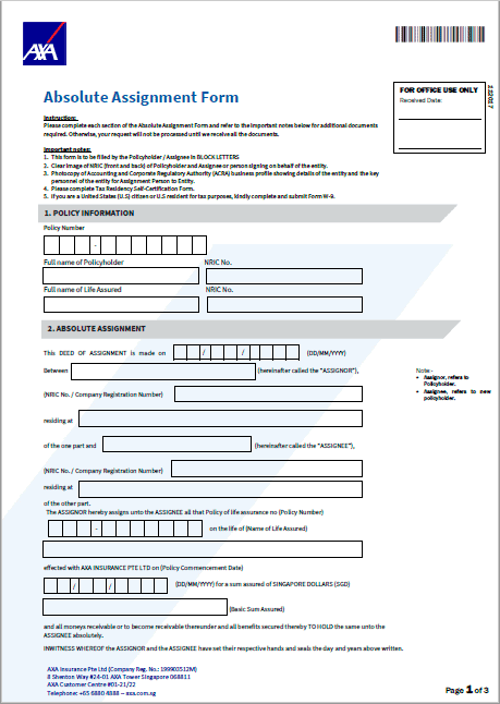 AXA Absolute Assignment Form - March 2014