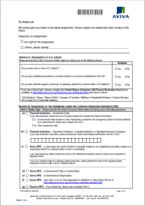 AVIVA AA Assignment Form for Absolute Assignment of insurance policy