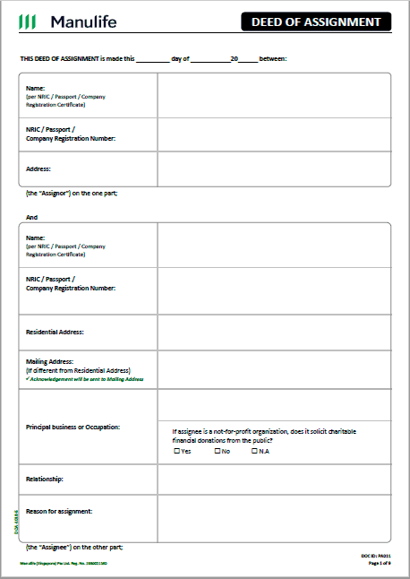Manulife Assignment Form