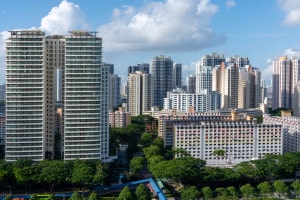 aerial shot city buildings toa payoh singapore blue sky